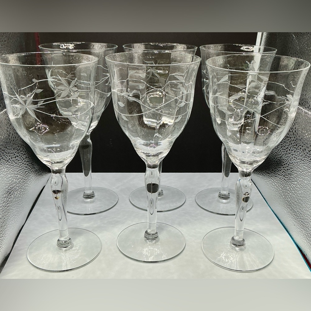 VINTAGE ETCHED STEMWARE set of 6
